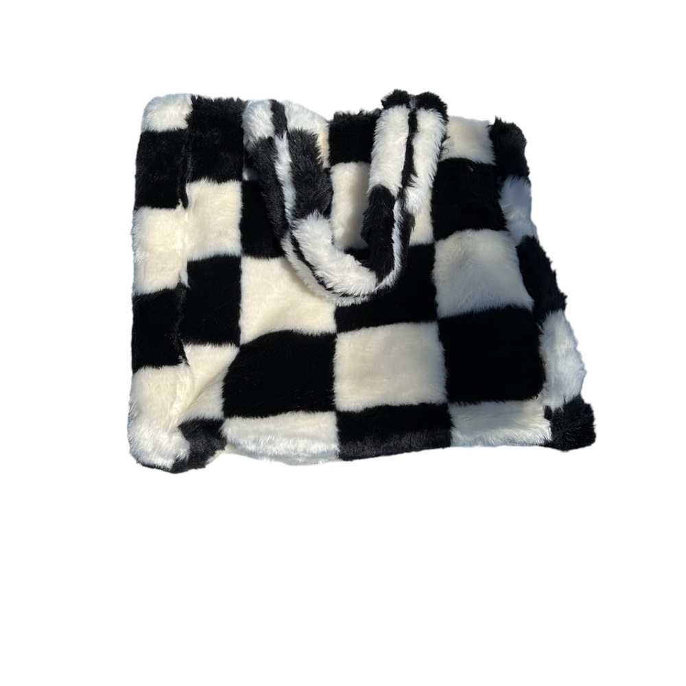 Checkered sherpa tote